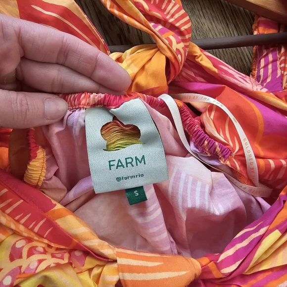 FARM Rio summer garden ombre puff sleeve tie back mini dress floral orange pink - Picture 7 of 10